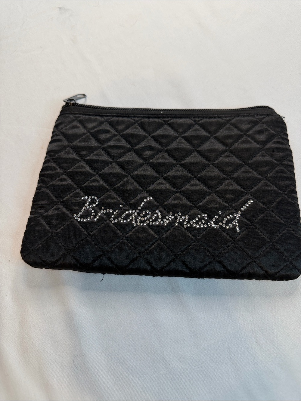 Black Quilted Rhinestone Accent Cosmetic Pouch
